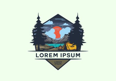 Göl çiziminin yanında kamp ateşi yakmak.