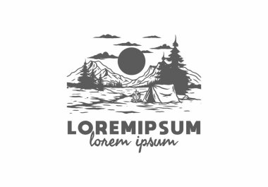 Göl çiziminin yanında kamp ateşi yakmak.