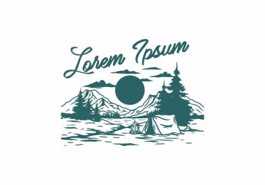 Göl çiziminin yanında kamp ateşi yakmak.