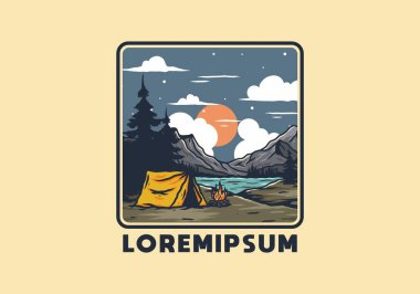 Göl çiziminin yanında kamp ateşi yakmak.