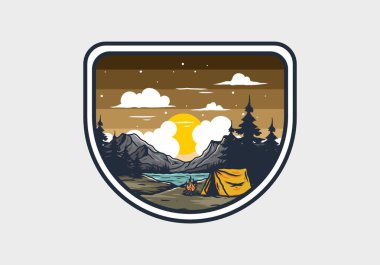 Göl çiziminin yanında kamp ateşi yakmak.