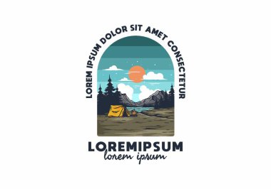 Göl çiziminin yanında kamp ateşi yakmak.