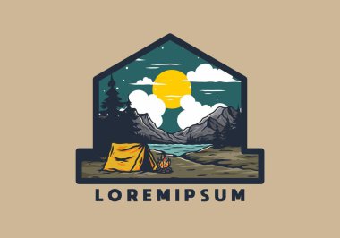 Gece gölü kamp çizimi tasarımı