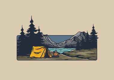 Gece gölü kamp çizimi tasarımı