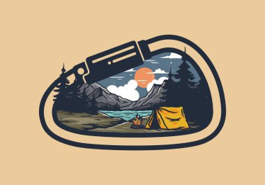 Gece gölü kamp çizimi tasarımı
