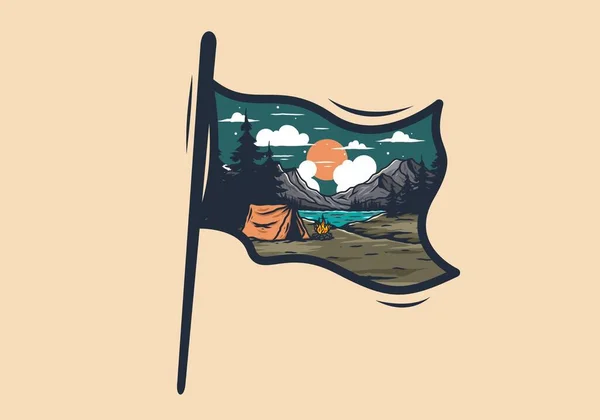 Lago Noturno Camping Ilustração Desenho Design — Vetor de Stock