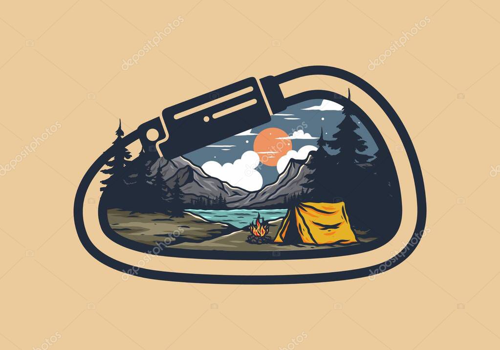 Night lake camping illustration drawing design