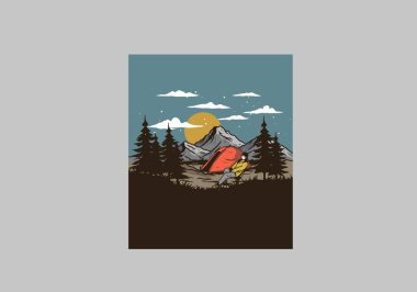 Sadece gece kampı çizim tasarımı