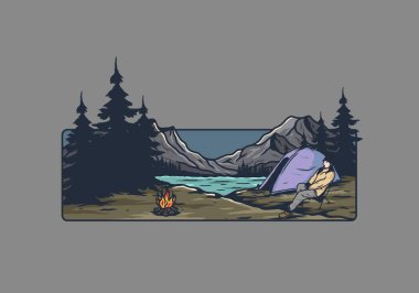 Sadece gece kampı çizim tasarımı