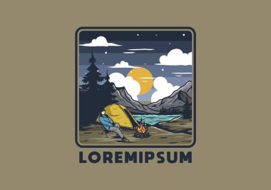 Sadece gece kampı çizim tasarımı