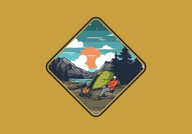 Sadece gece kampı çizim tasarımı