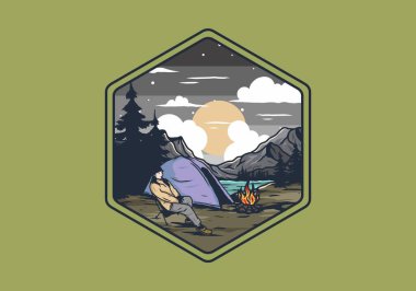 Sadece gece kampı çizim tasarımı