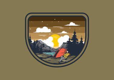 Sadece gece kampı çizim tasarımı