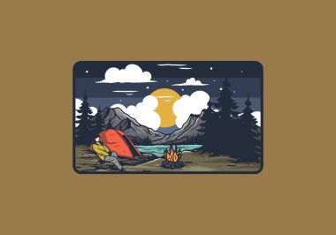 Sadece gece kampı çizim tasarımı