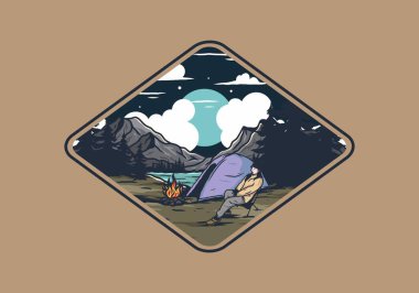 Sadece gece kampı çizim tasarımı