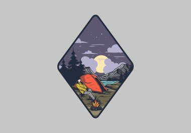 Sadece gece kampı çizim tasarımı