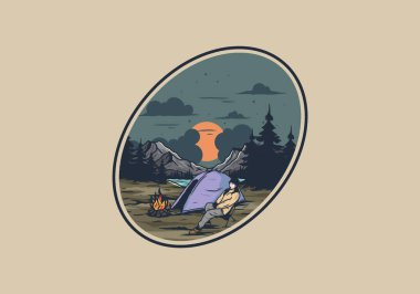 Sadece gece kampı çizim tasarımı