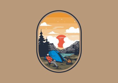 Sadece gece kampı çizim tasarımı