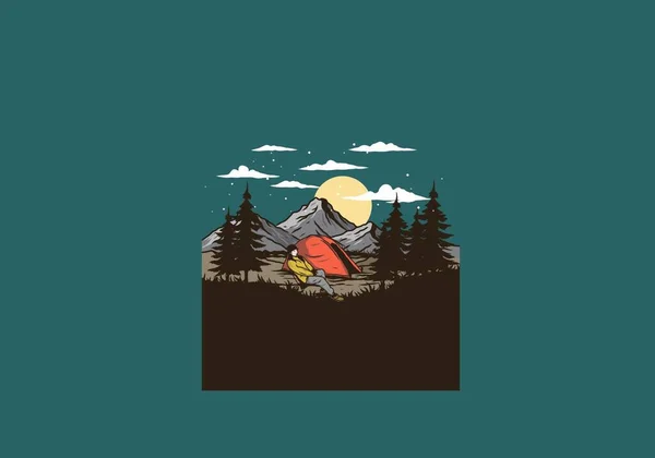 Campamento Nocturno Ilustración Dibujo Diseño — Vector de stock