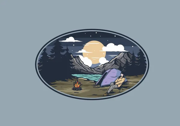 Campamento Nocturno Ilustración Dibujo Diseño — Vector de stock