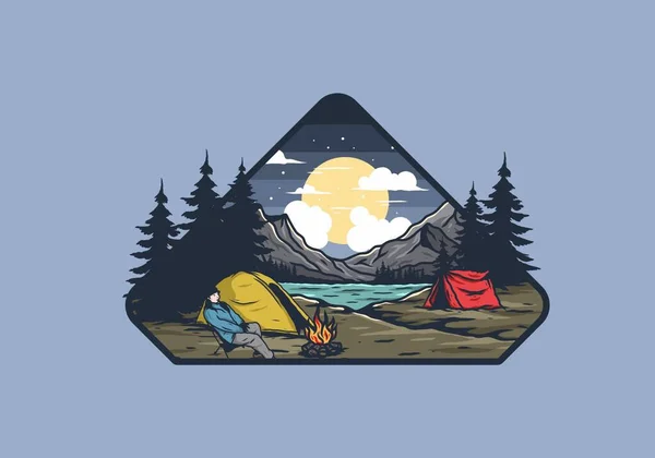 Campamento Nocturno Ilustración Dibujo Diseño — Vector de stock