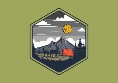 Klasik vahşi yaşam kamp çizimi tasarımı