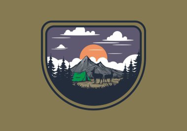 Klasik vahşi yaşam kamp çizimi tasarımı