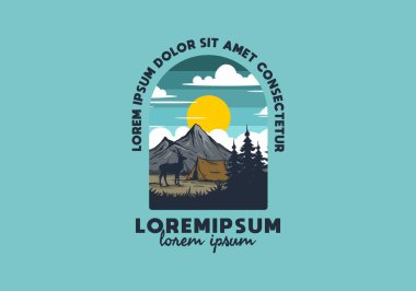 Klasik vahşi yaşam kamp çizimi tasarımı