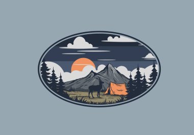 Klasik vahşi yaşam kamp çizimi tasarımı