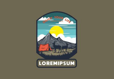 Klasik vahşi yaşam kamp çizimi tasarımı