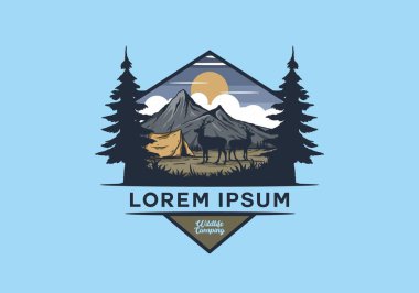 Klasik vahşi yaşam kamp çizimi tasarımı