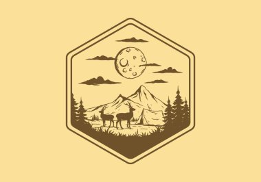 Klasik vahşi yaşam kamp çizimi tasarımı