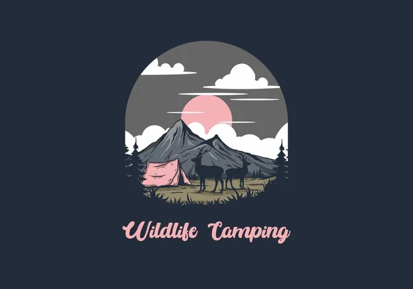 ヴィンテージ野生動物のキャンプイラスト図面デザイン — ストックベクタ