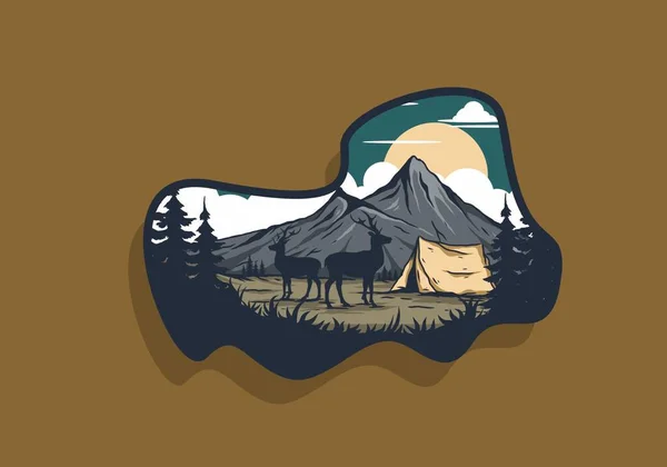 Vintage Fauna Camping Ilustración Dibujo Diseño — Vector de stock