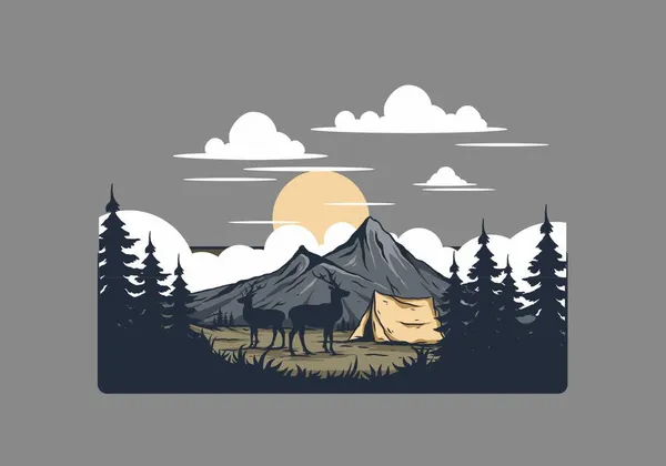 Vintage Faunei Sălbatice Camping Ilustrare Desen Design — Vector de stoc