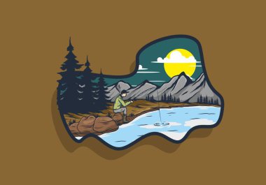 Açık havada vahşi balık çizimi tasarımı