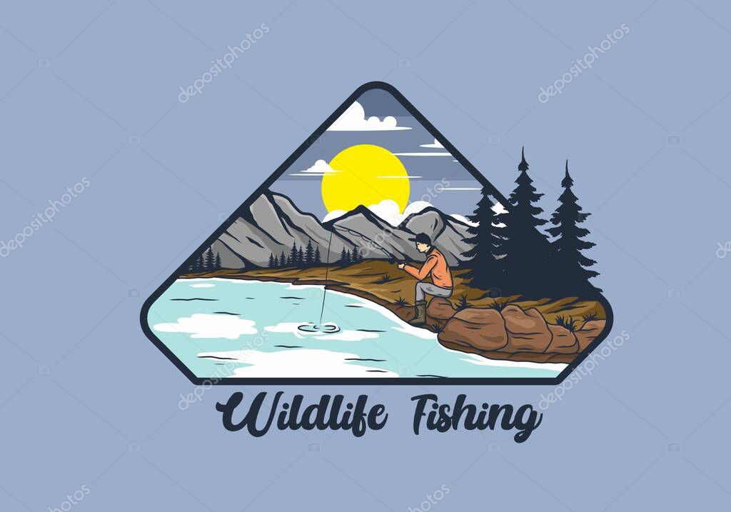 Outdoor wild fishing illustration drawing design