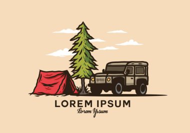 Renkli araba kampı çizimi tasarımı