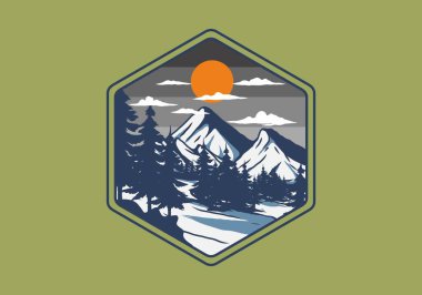 Harika kar dağı çizimi grafik tasarımı