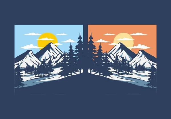 Maravilhoso Montanha Neve Ilustração Design Gráfico — Vetor de Stock