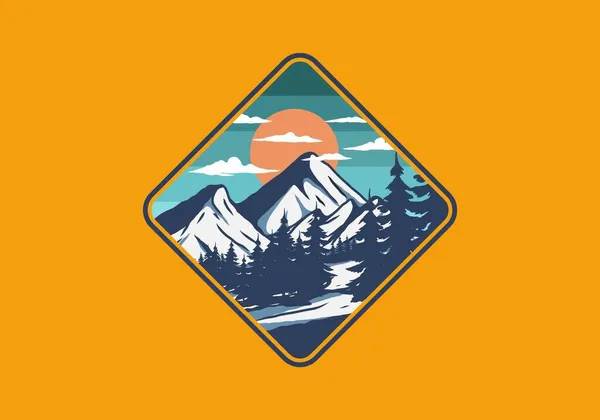 Maravilloso Nieve Montaña Ilustración Diseño Gráfico — Vector de stock