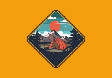 Kubbe çadırı kamp çizimi grafik tasarımı
