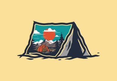 Kubbe çadırı kamp çizimi grafik tasarımı