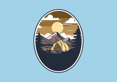Kubbe çadırı kamp çizimi grafik tasarımı