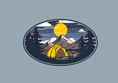 Kubbe çadırı kamp çizimi grafik tasarımı