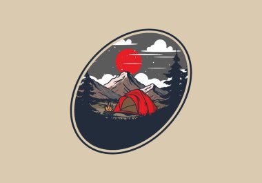 Kubbe çadırı kamp çizimi grafik tasarımı