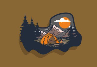 Kubbe çadırı kamp çizimi grafik tasarımı