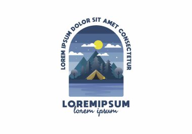 Dağ kamp tasarımının renkli düz çizimi