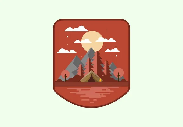 Illustration Plate Colorée Design Camping Montagne — Image vectorielle