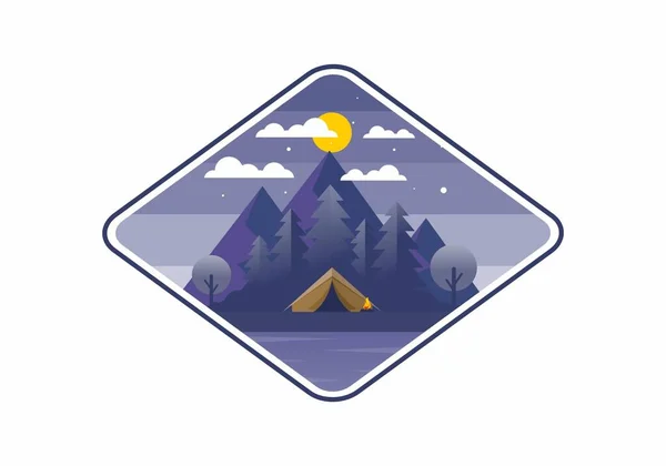 Illustration Plate Colorée Design Camping Montagne — Image vectorielle